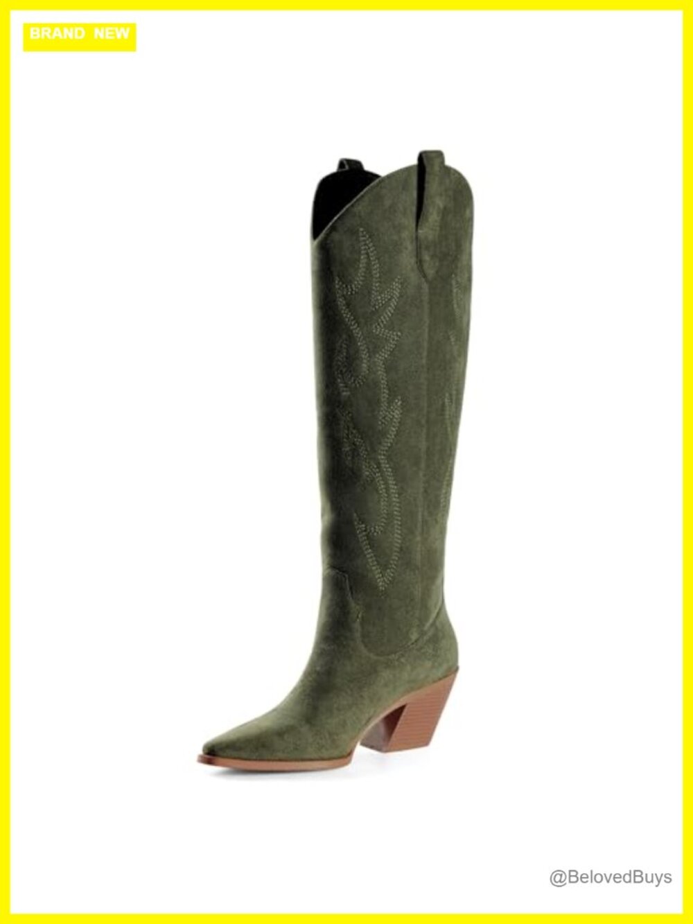 iiimmu Cowgirl Knee High Boots Pointed Toe Block Heel Faux Suede Western